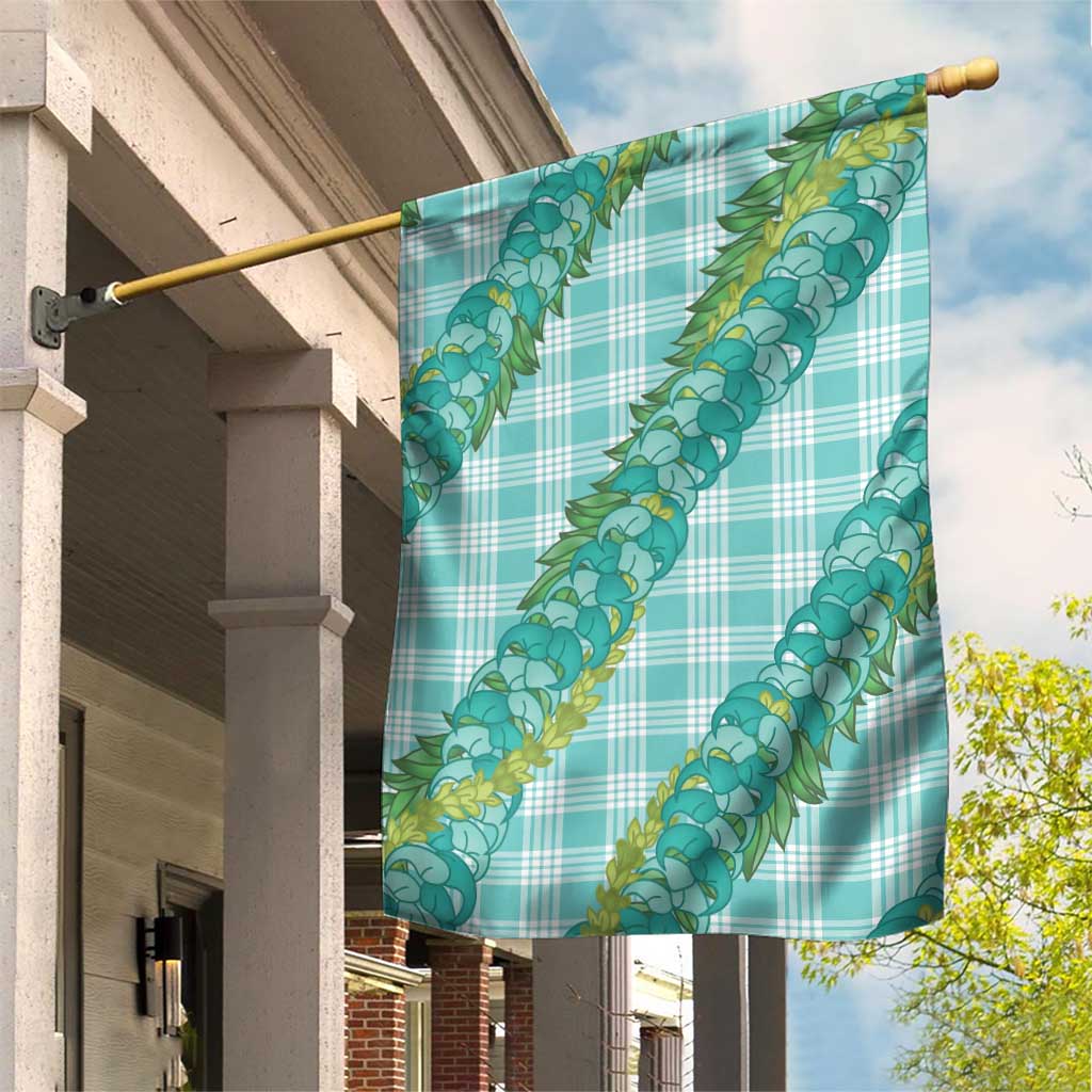 Hawaii Jade Vine Lei Garden Flag Aloha Palaka Motif - Turquoise - Polynesian Pride