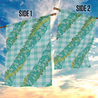 Hawaii Jade Vine Lei Garden Flag Aloha Palaka Motif - Turquoise - Polynesian Pride