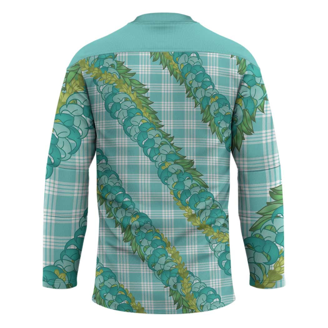 Hawaii Jade Vine Lei Hockey Jersey Aloha Palaka Motif - Turquoise - Polynesian Pride