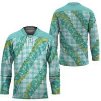 Hawaii Jade Vine Lei Hockey Jersey Aloha Palaka Motif - Turquoise - Polynesian Pride