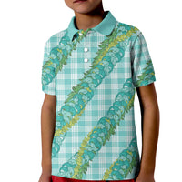 Hawaii Jade Vine Lei Kid Polo Shirt Aloha Palaka Motif - Turquoise - Polynesian Pride