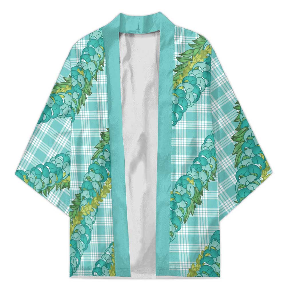 Hawaii Jade Vine Lei Kimono Aloha Palaka Motif - Turquoise - Polynesian Pride