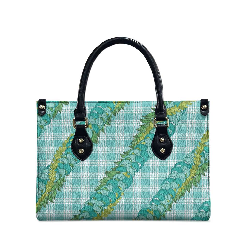 Hawaii Jade Vine Lei Leather Bag Aloha Palaka Motif - Turquoise - Polynesian Pride