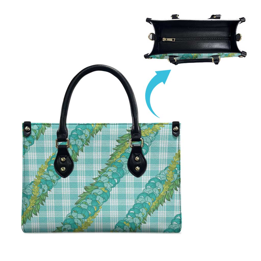 Hawaii Jade Vine Lei Leather Bag Aloha Palaka Motif - Turquoise - Polynesian Pride