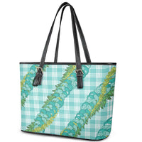 Hawaii Jade Vine Lei Leather Tote Bag Aloha Palaka Motif - Turquoise - Polynesian Pride
