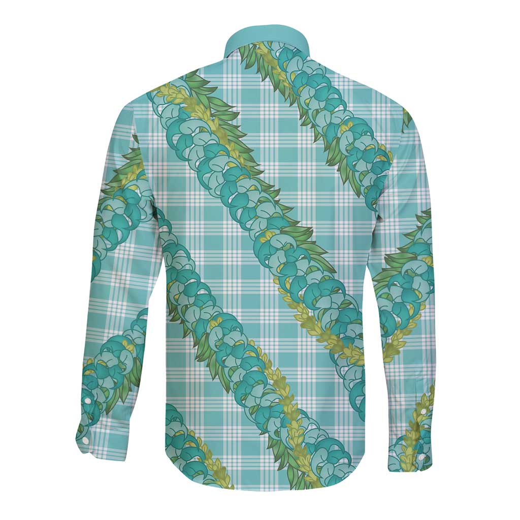 Hawaii Jade Vine Lei Long Sleeve Button Shirt Aloha Palaka Motif - Turquoise - Polynesian Pride