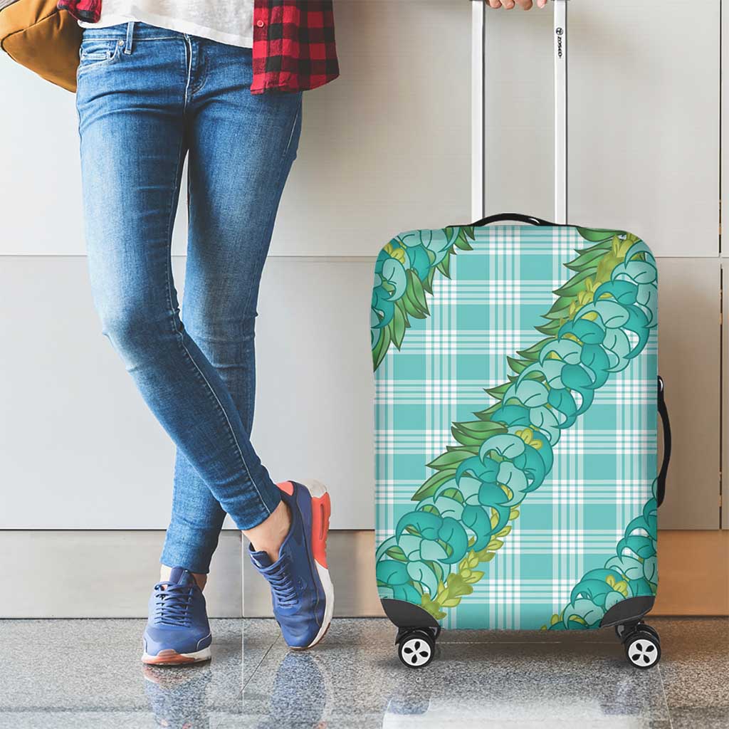 Hawaii Jade Vine Lei Luggage Cover Aloha Palaka Motif - Turquoise - Polynesian Pride