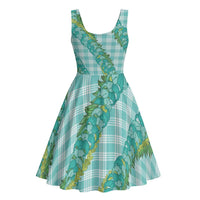Hawaii Jade Vine Lei Midi Dress Aloha Palaka Motif - Turquoise - Polynesian Pride