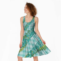 Hawaii Jade Vine Lei Midi Dress Aloha Palaka Motif - Turquoise - Polynesian Pride