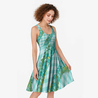 Hawaii Jade Vine Lei Midi Dress Aloha Palaka Motif - Turquoise - Polynesian Pride