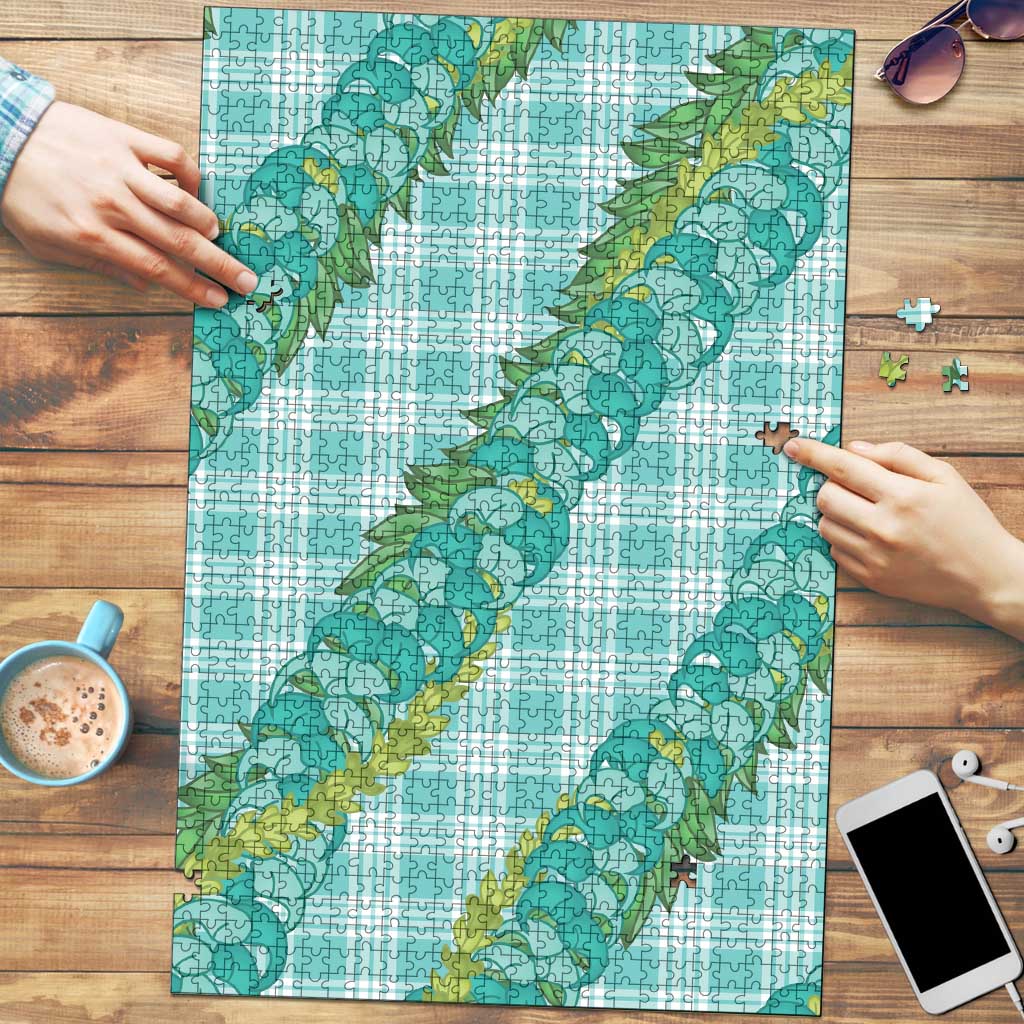 Hawaii Jade Vine Lei Puzzle Aloha Palaka Motif - Turquoise - Polynesian Pride
