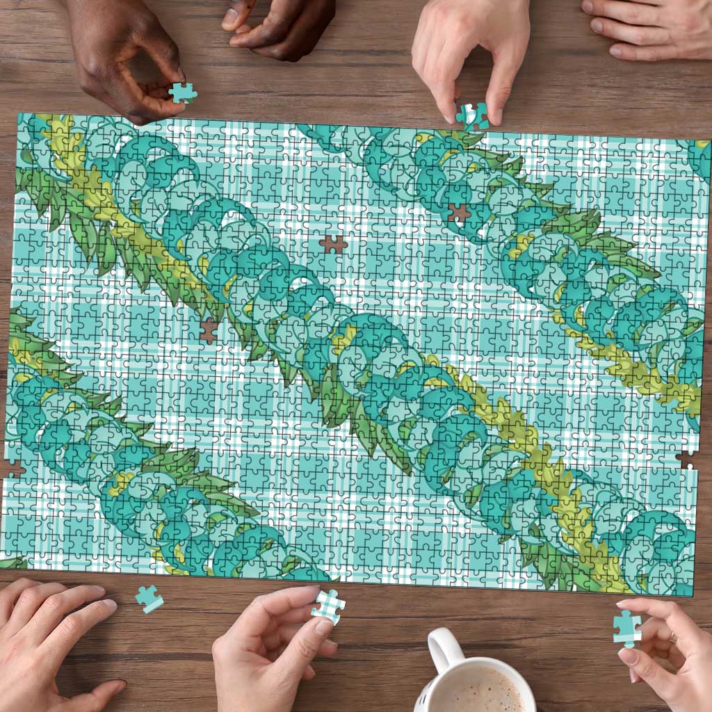Hawaii Jade Vine Lei Puzzle Aloha Palaka Motif - Turquoise - Polynesian Pride