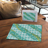 Hawaii Jade Vine Lei Puzzle Aloha Palaka Motif - Turquoise - Polynesian Pride