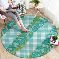 Hawaii Jade Vine Lei Round Carpet Aloha Palaka Motif - Turquoise - Polynesian Pride