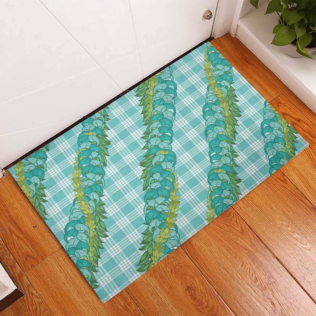Hawaii Jade Vine Lei Rubber Doormat Aloha Palaka Motif - Turquoise - Polynesian Pride
