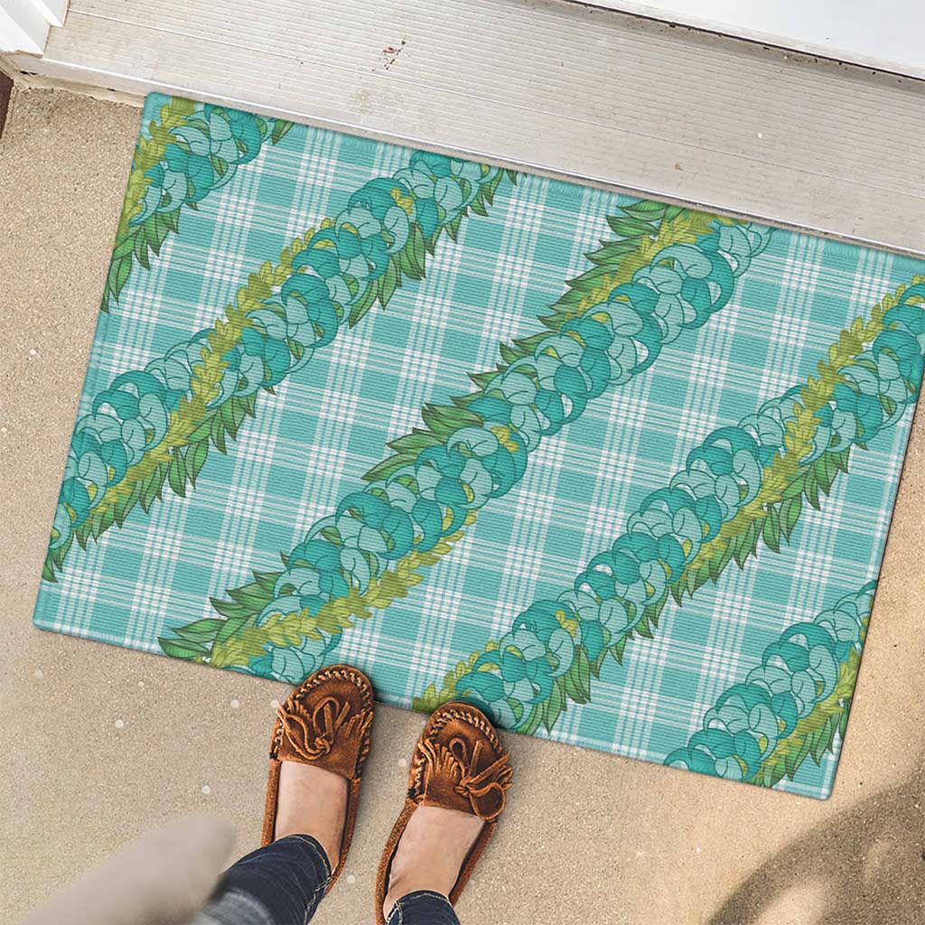 Hawaii Jade Vine Lei Rubber Doormat Aloha Palaka Motif - Turquoise - Polynesian Pride