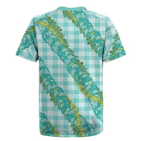 Hawaii Jade Vine Lei Rugby Jersey Aloha Palaka Motif - Turquoise - Polynesian Pride
