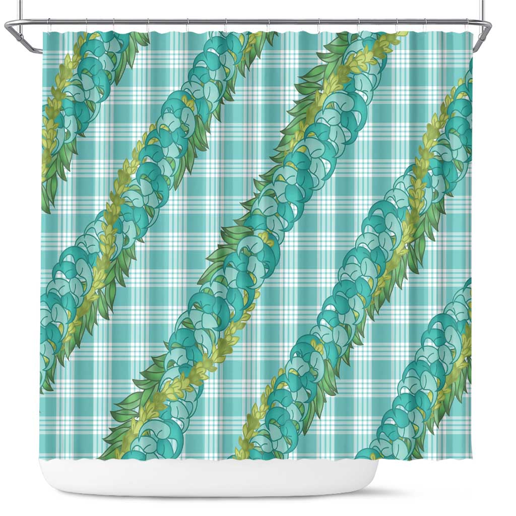 Hawaii Jade Vine Lei Shower Curtain Aloha Palaka Motif - Turquoise - Polynesian Pride