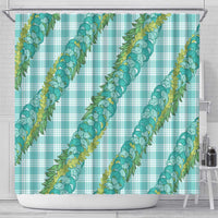 Hawaii Jade Vine Lei Shower Curtain Aloha Palaka Motif - Turquoise - Polynesian Pride