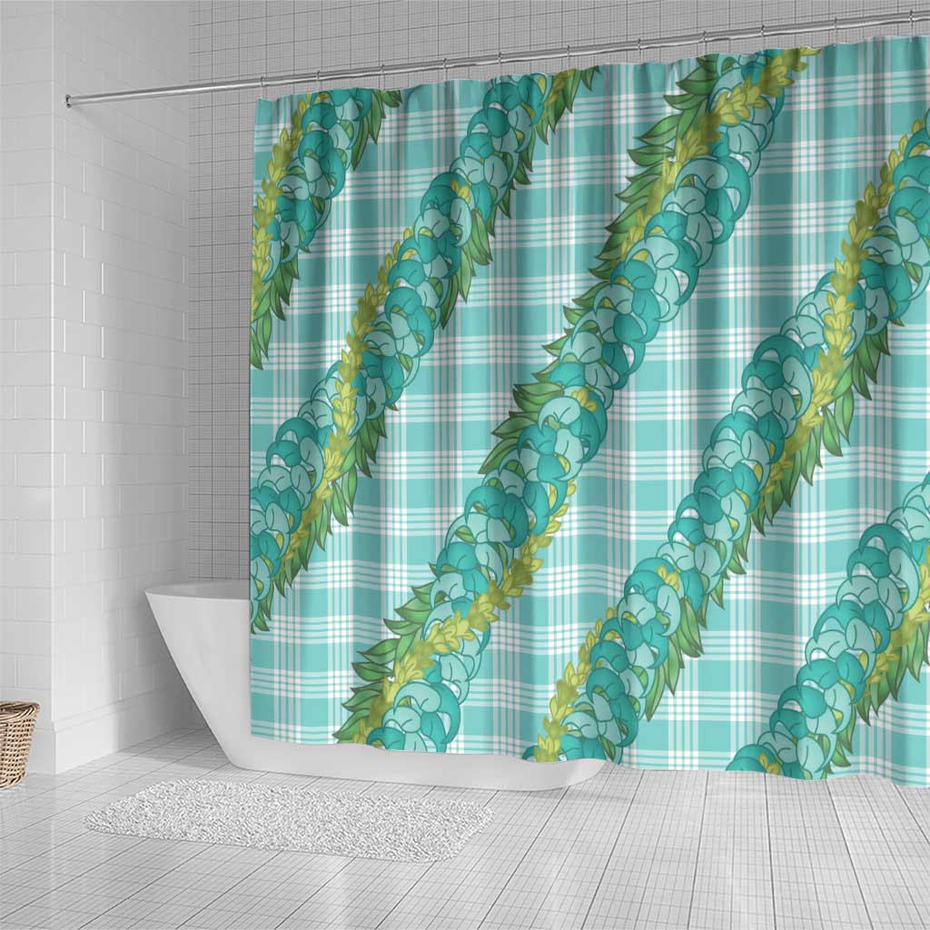 Hawaii Jade Vine Lei Shower Curtain Aloha Palaka Motif - Turquoise - Polynesian Pride