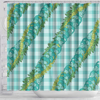 Hawaii Jade Vine Lei Shower Curtain Aloha Palaka Motif - Turquoise - Polynesian Pride