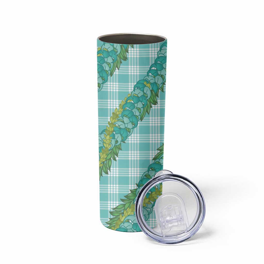 Hawaii Jade Vine Lei Skinny Tumbler Aloha Palaka Motif - Turquoise - Polynesian Pride