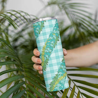 Hawaii Jade Vine Lei Skinny Tumbler Aloha Palaka Motif - Turquoise - Polynesian Pride