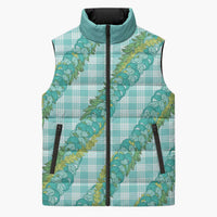 Hawaii Jade Vine Lei Sleeveless Puffer Jacket Aloha Palaka Motif - Turquoise - Polynesian Pride