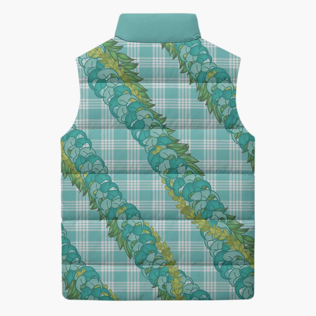 Hawaii Jade Vine Lei Sleeveless Puffer Jacket Aloha Palaka Motif - Turquoise - Polynesian Pride