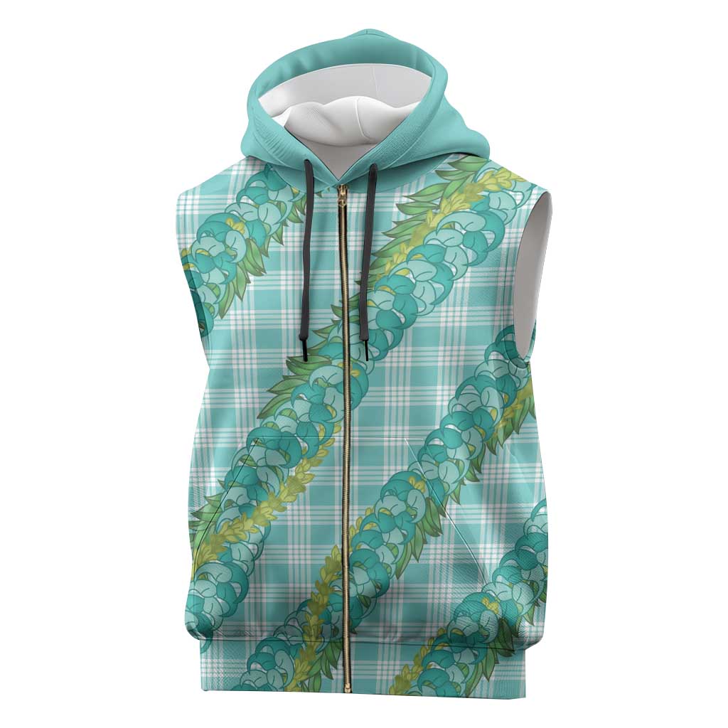 Hawaii Jade Vine Lei Sleeveless Zip Hoodie Aloha Palaka Motif - Turquoise - Polynesian Pride