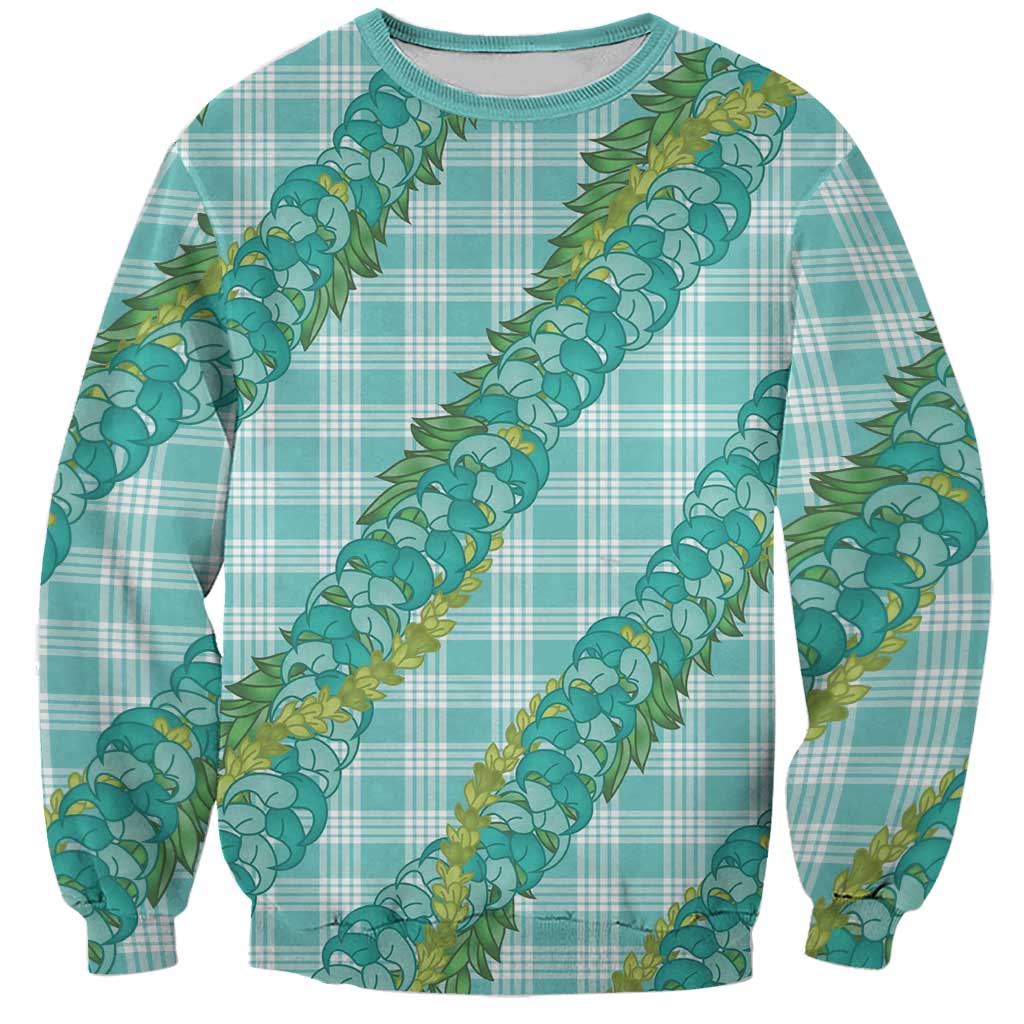 Hawaii Jade Vine Lei Sweatshirt Aloha Palaka Motif - Turquoise - Polynesian Pride