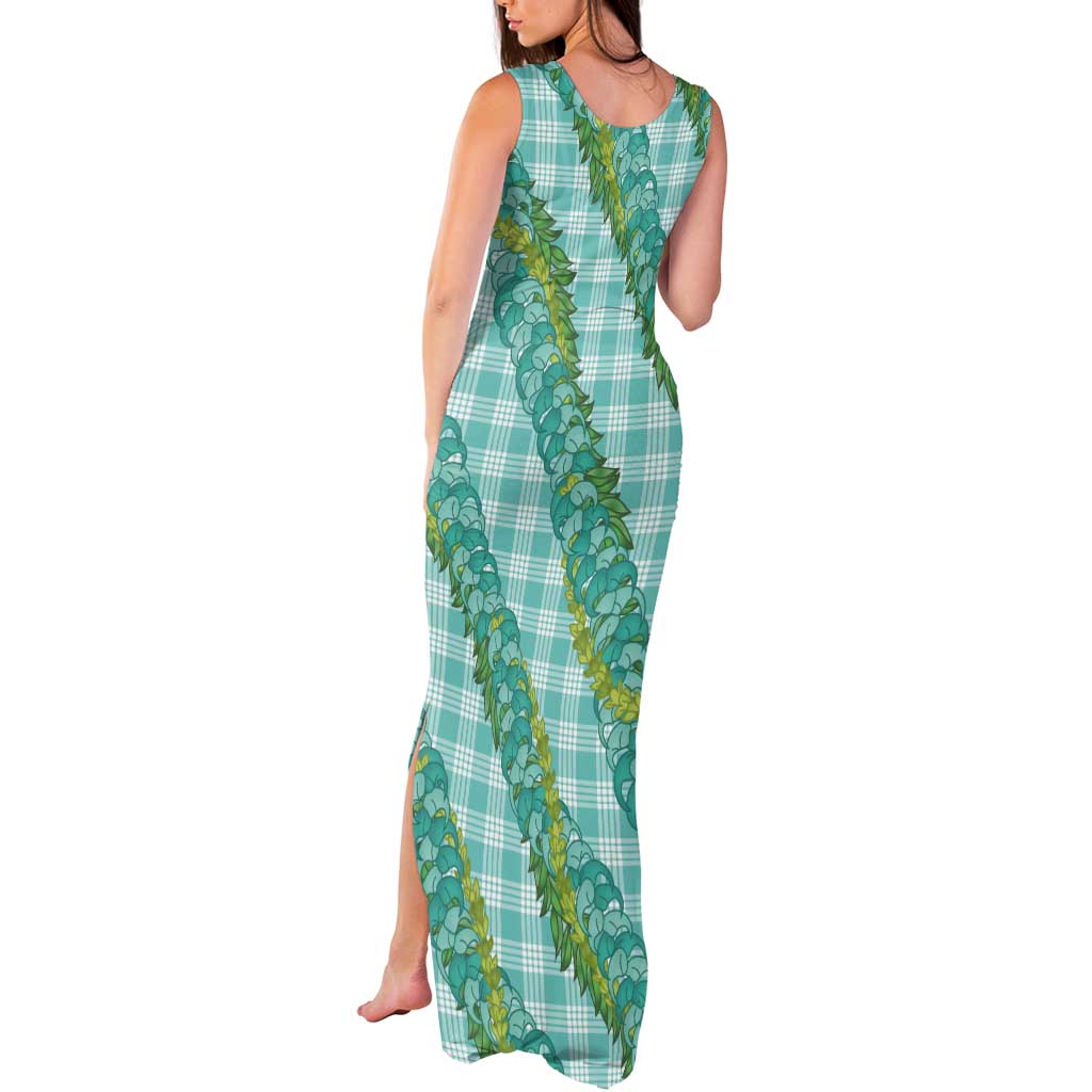 Hawaii Jade Vine Lei Tank Maxi Dress Aloha Palaka Motif - Turquoise - Polynesian Pride