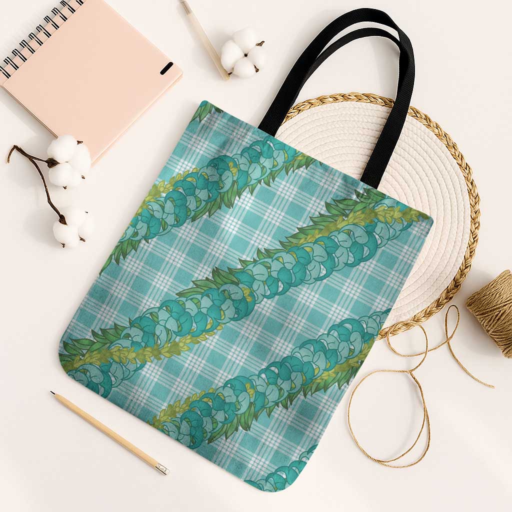 Hawaii Jade Vine Lei Tote Bag Aloha Palaka Motif - Turquoise - Polynesian Pride