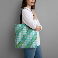 Hawaii Jade Vine Lei Tote Bag Aloha Palaka Motif - Turquoise - Polynesian Pride