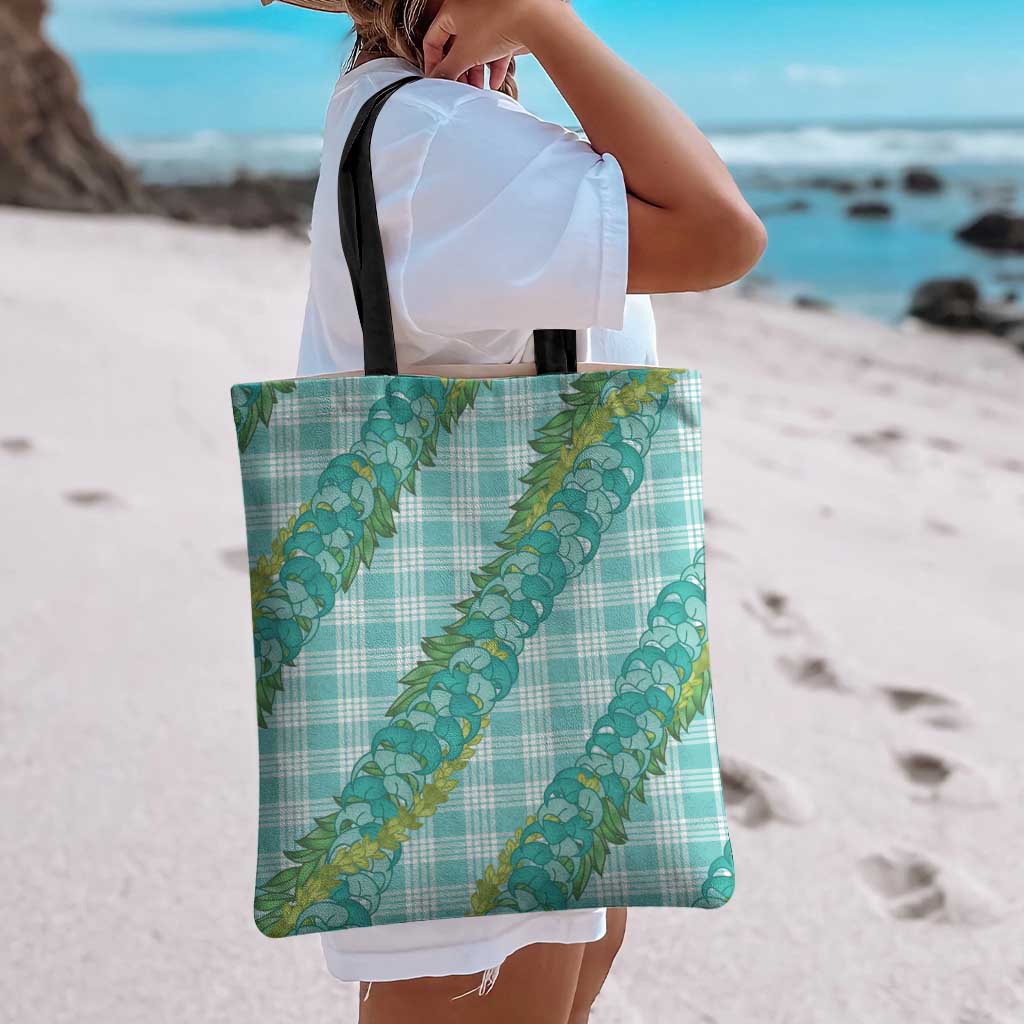 Hawaii Jade Vine Lei Tote Bag Aloha Palaka Motif - Turquoise - Polynesian Pride