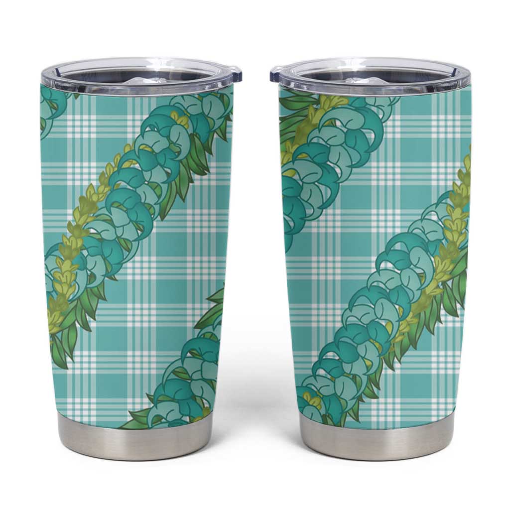 Hawaii Jade Vine Lei Tumbler Cup Aloha Palaka Motif - Turquoise - Polynesian Pride