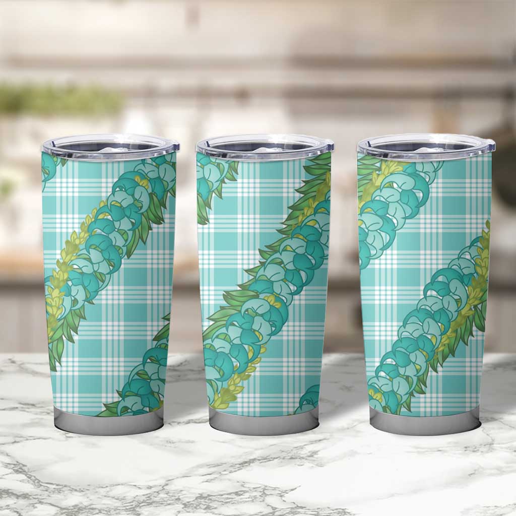 Hawaii Jade Vine Lei Tumbler Cup Aloha Palaka Motif - Turquoise - Polynesian Pride