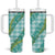 Hawaii Jade Vine Lei Tumbler With Handle Aloha Palaka Motif - Turquoise - Polynesian Pride