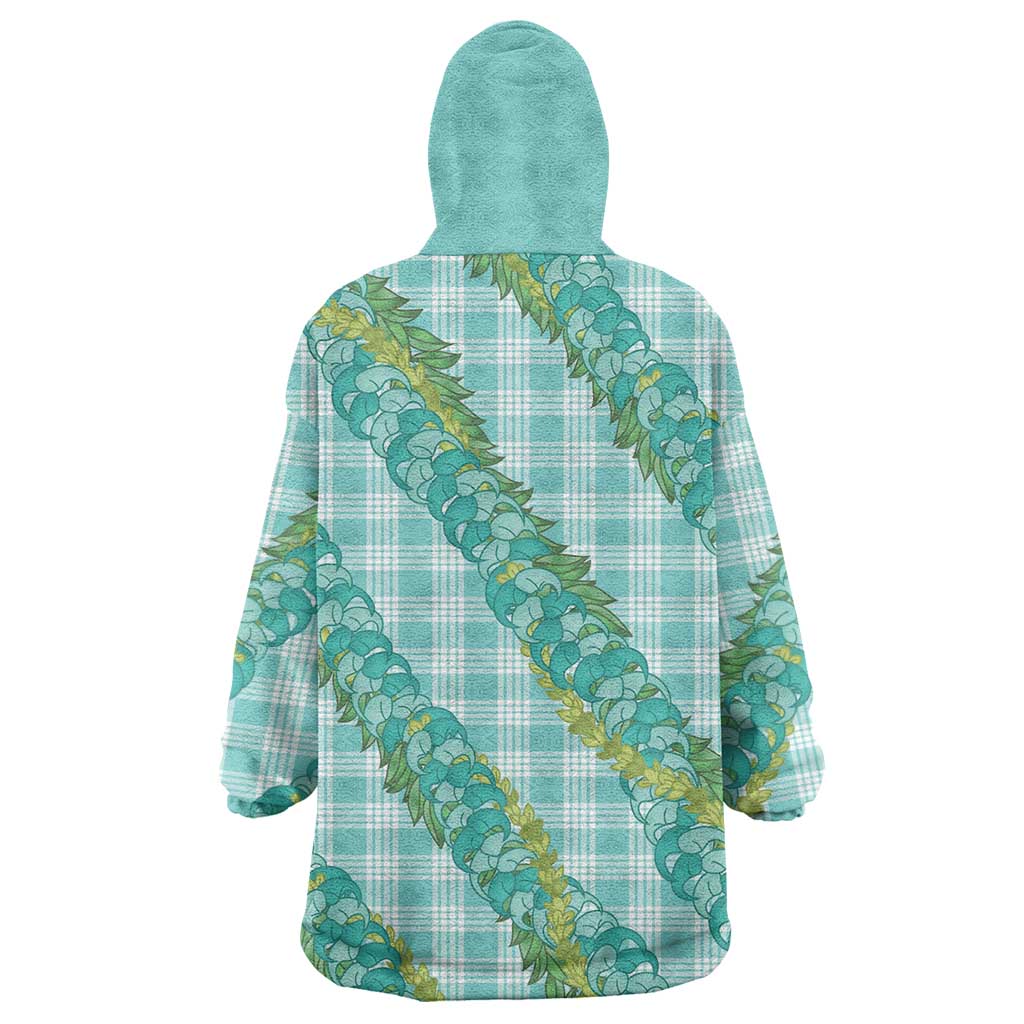 Hawaii Jade Vine Lei Wearable Blanket Hoodie Aloha Palaka Motif - Turquoise - Polynesian Pride