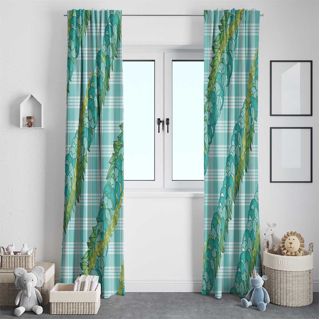 Hawaii Jade Vine Lei Window Curtain Aloha Palaka Motif - Turquoise - Polynesian Pride