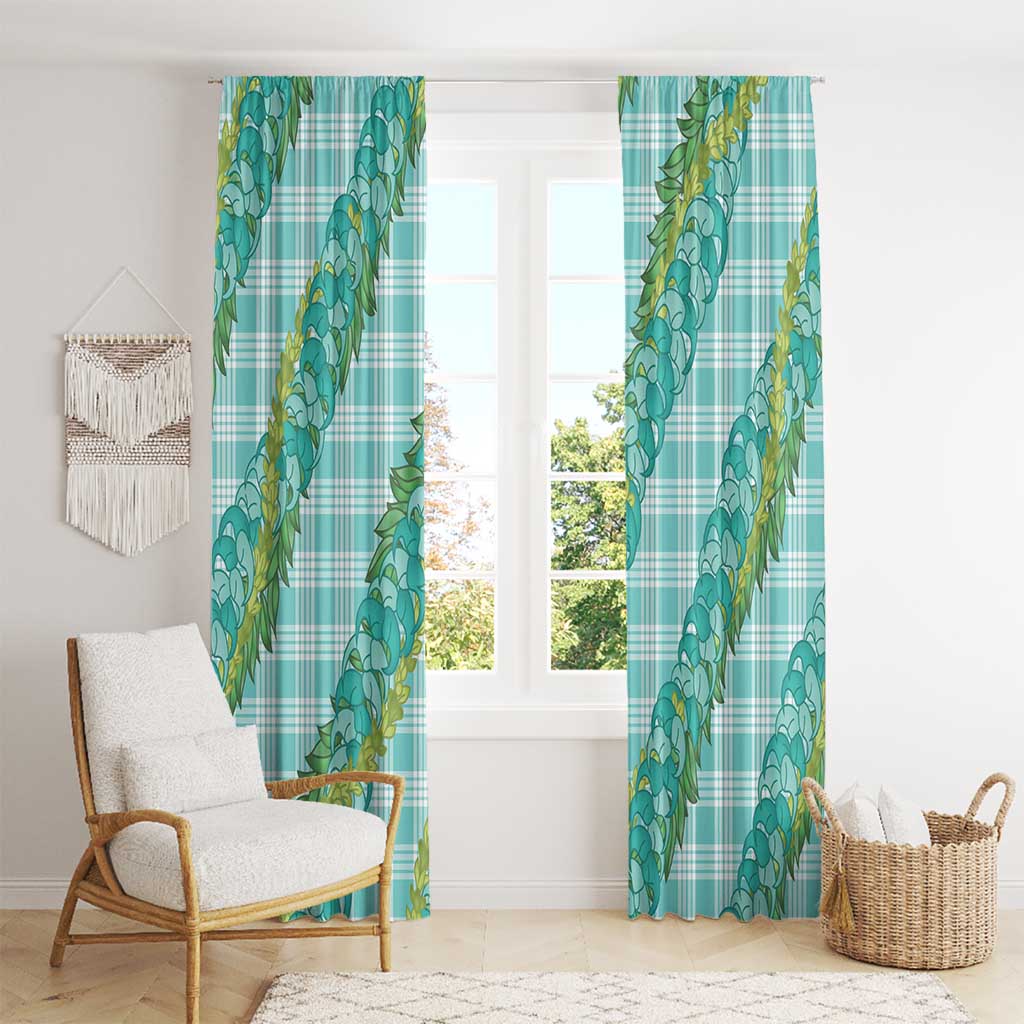 Hawaii Jade Vine Lei Window Curtain Aloha Palaka Motif - Turquoise - Polynesian Pride
