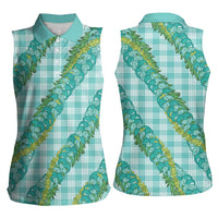 Hawaii Jade Vine Lei Women Sleeveless Polo Shirt Aloha Palaka Motif - Turquoise - Polynesian Pride
