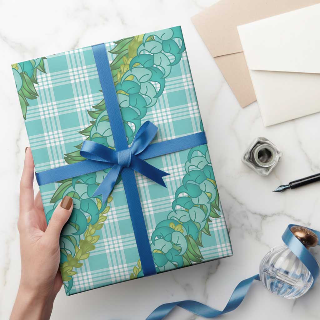 Hawaii Jade Vine Lei Wrapping Paper Aloha Palaka Motif - Turquoise - Polynesian Pride