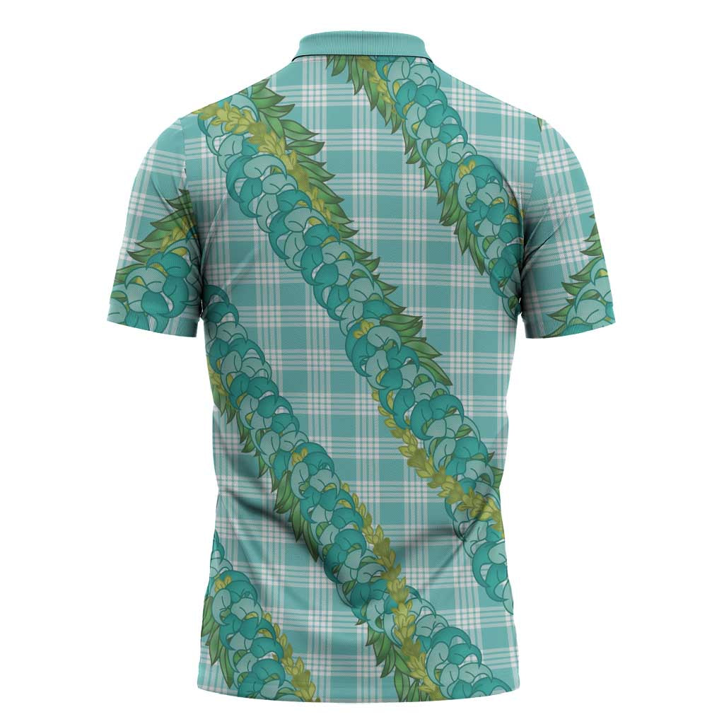 Hawaii Jade Vine Lei Zipper Polo Shirt Aloha Palaka Motif - Turquoise - Polynesian Pride