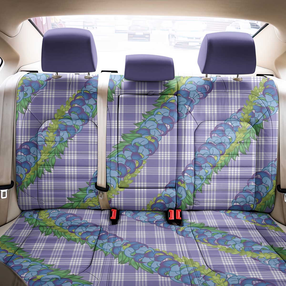 Hawaii Jade Vine Lei Back Car Seat Cover Aloha Palaka Motif - Purple - Polynesian Pride