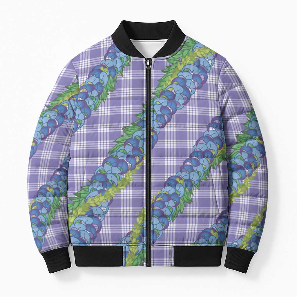 Hawaii Jade Vine Lei Bomber Puffer Jacket Aloha Palaka Motif - Purple - Polynesian Pride