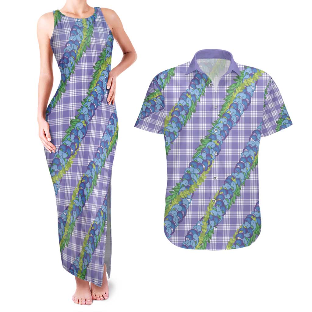 Hawaii Jade Vine Lei Couples Matching Tank Maxi Dress and Hawaiian Shirt Aloha Palaka Motif - Purple - Polynesian Pride