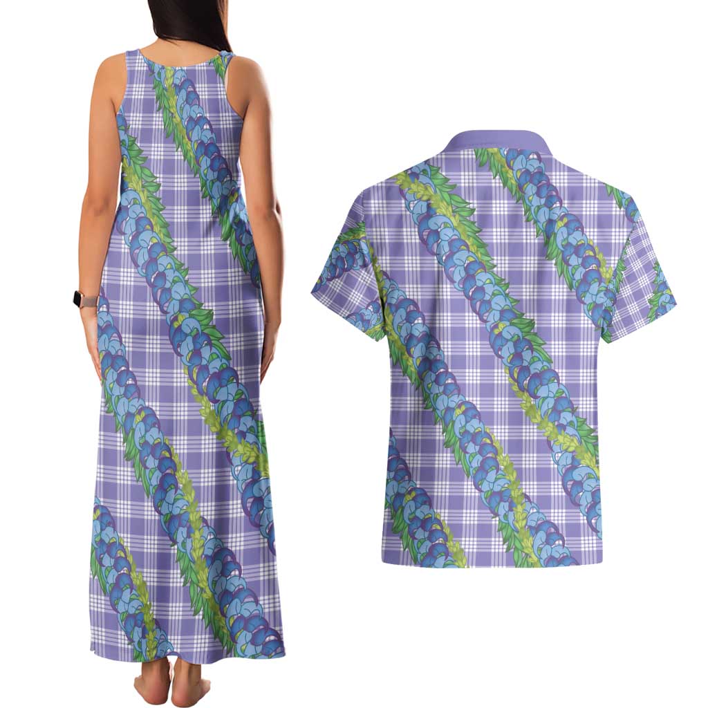 Hawaii Jade Vine Lei Couples Matching Tank Maxi Dress and Hawaiian Shirt Aloha Palaka Motif - Purple - Polynesian Pride