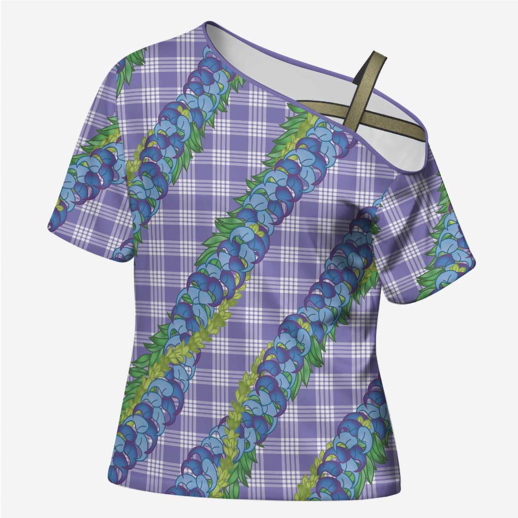 Hawaii Jade Vine Lei Cross Shoulder Shirt Aloha Palaka Motif - Purple - Polynesian Pride