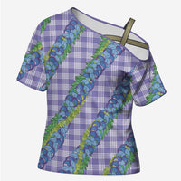 Hawaii Jade Vine Lei Cross Shoulder Shirt Aloha Palaka Motif - Purple - Polynesian Pride